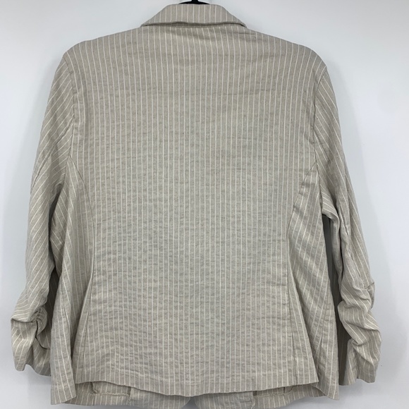 89th & Madison womens XL jacket‎ stripes one button ruched sleeves linen blend - Picture 7 of 7